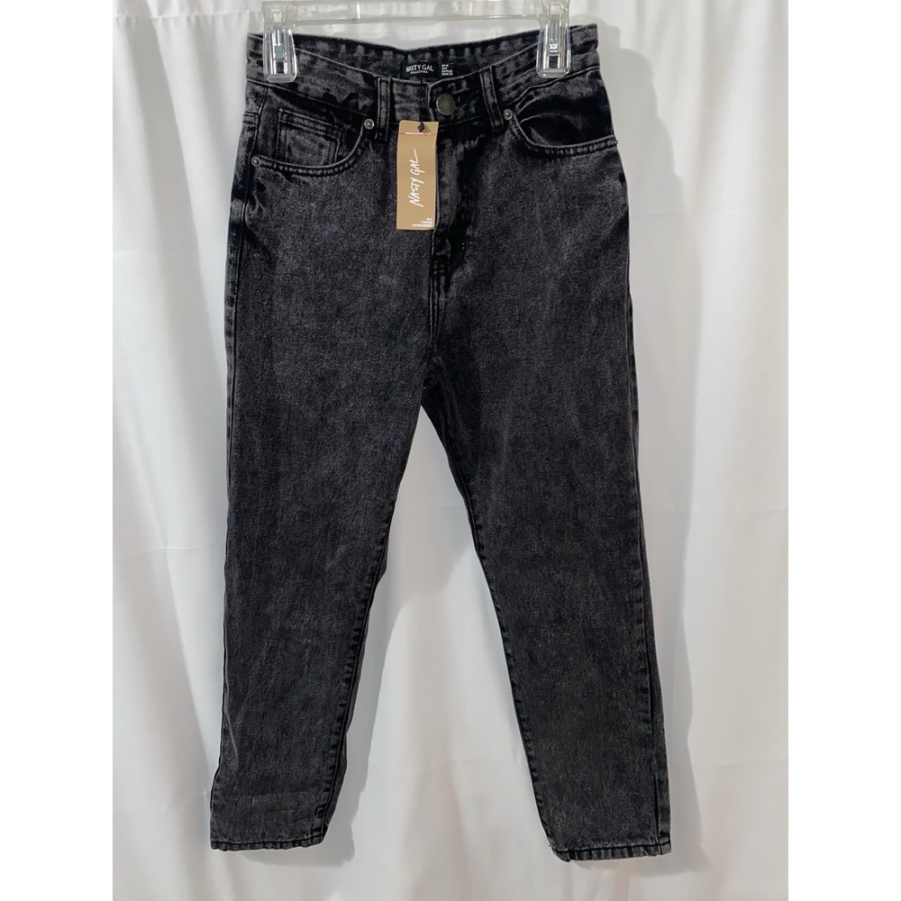 Nasty Gal‎ Organic Denim High Waisted Mom Jeans Washed Black Women's US 10 NWT